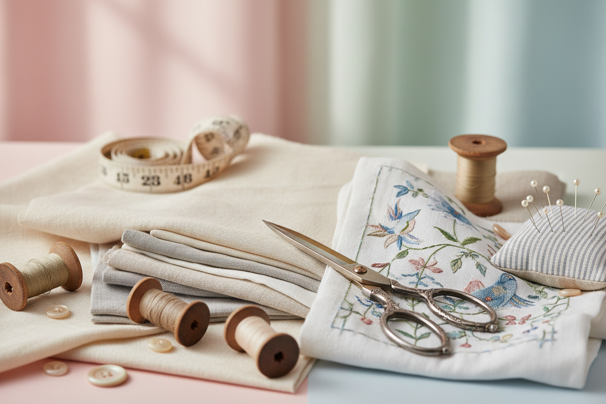 image sur fond couleur pastel representant l art de la couture artisanal